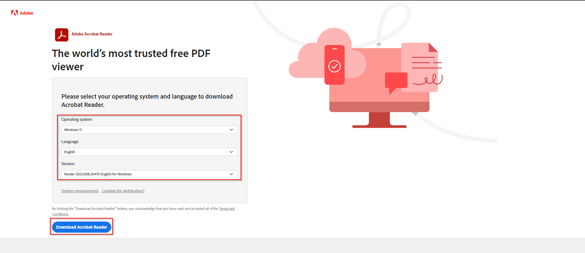 Adobe Reader DC enterprise download page